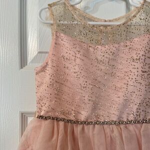 Rare Editions Girls Sparkly Gold Pink Girls Dress Zipper Back Size 6